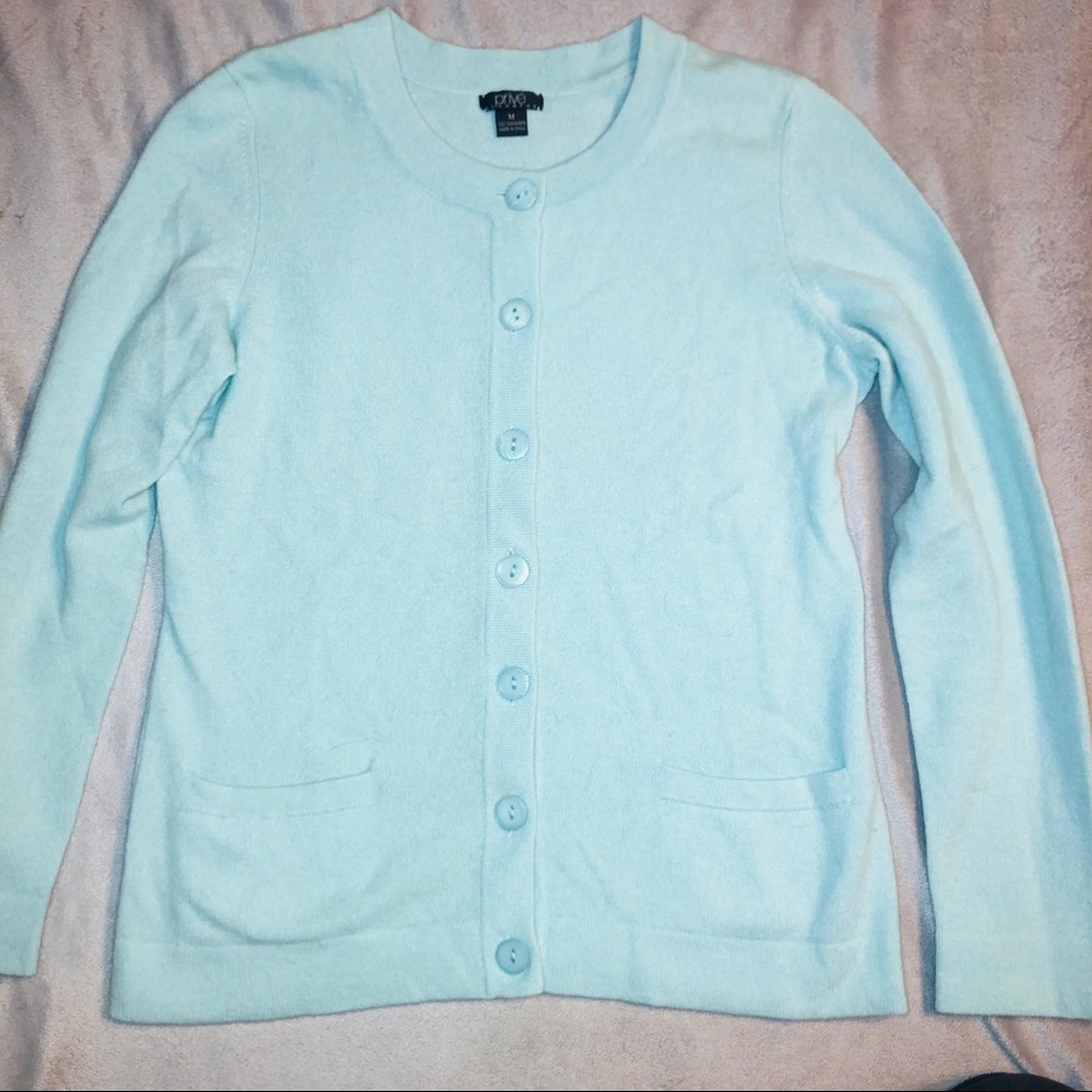 Via Prive Light Blue Button Down Cashmere Sweater